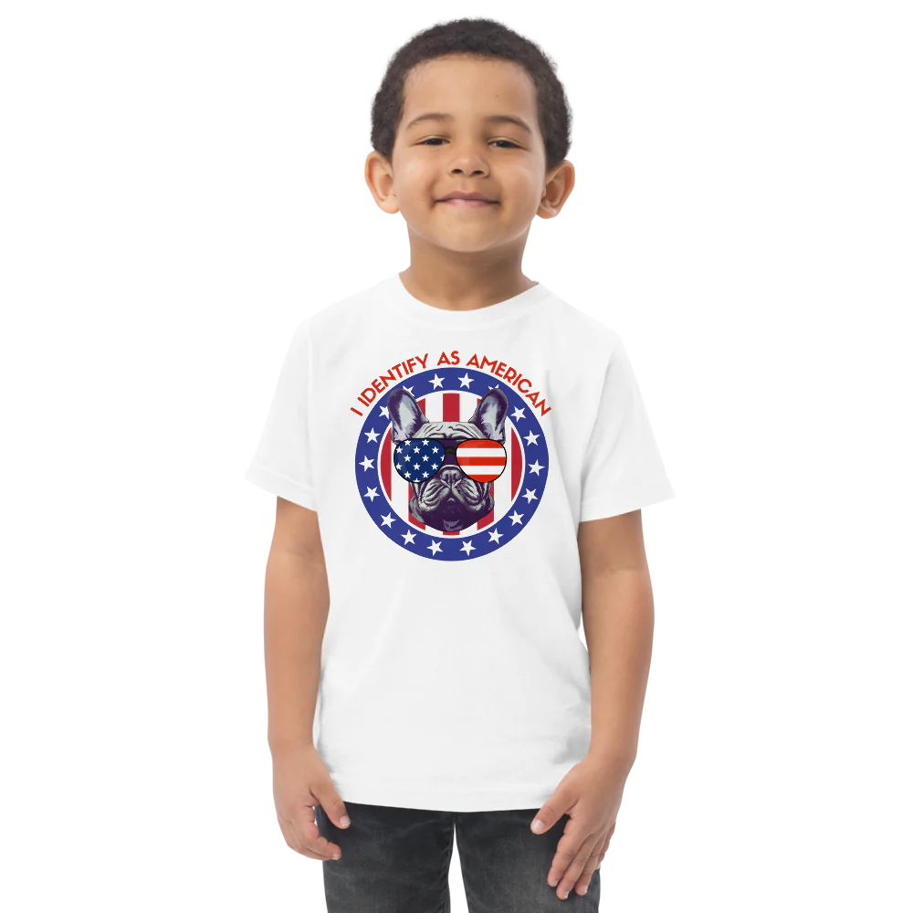 I Identify as American Patriotic Dog Toddler Tshirt