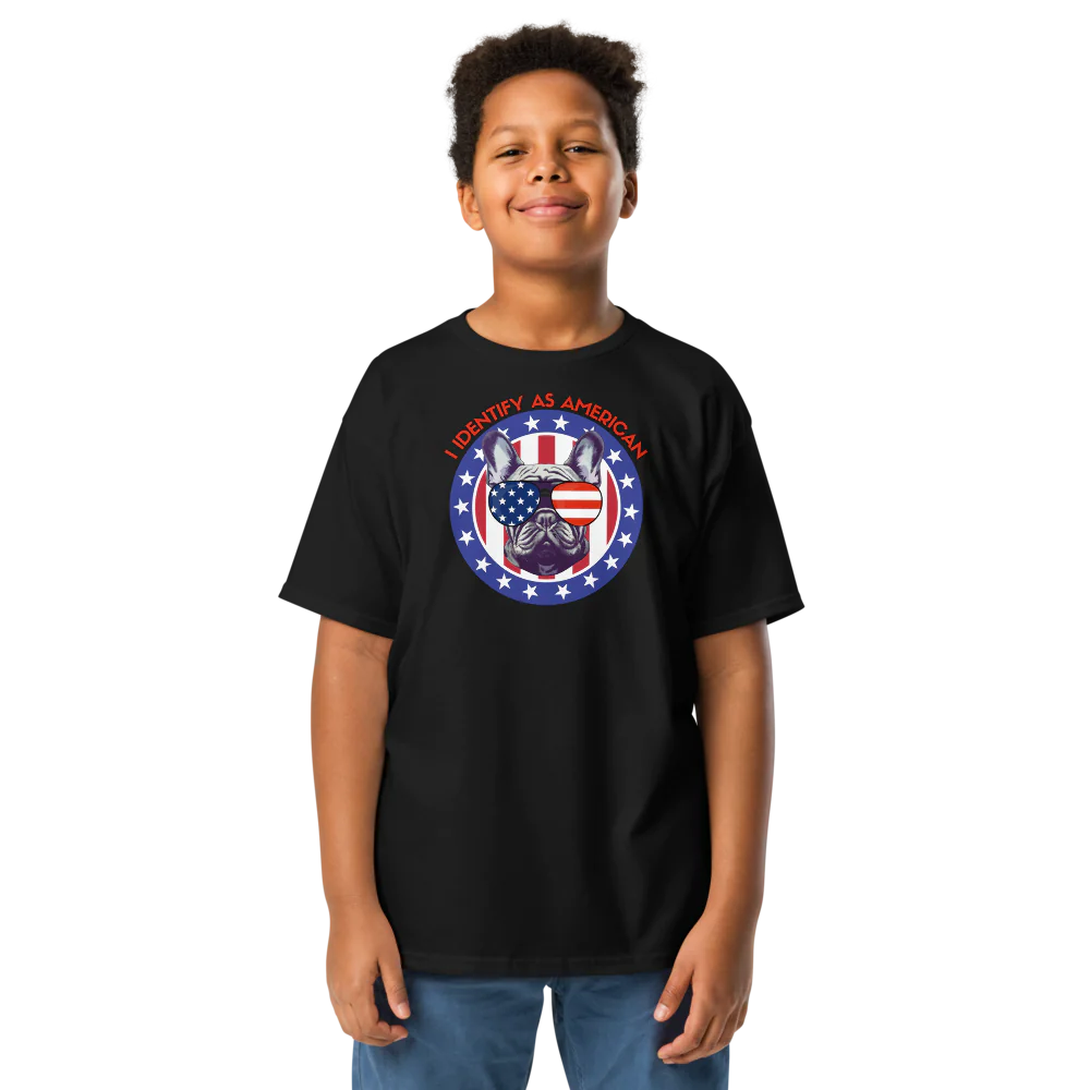 I Identify as American Patriotic Dog Cool Kid Tshirt