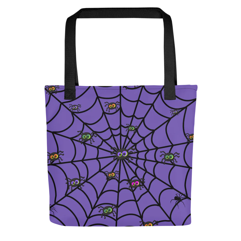 Purple tote with spiders for Halloween