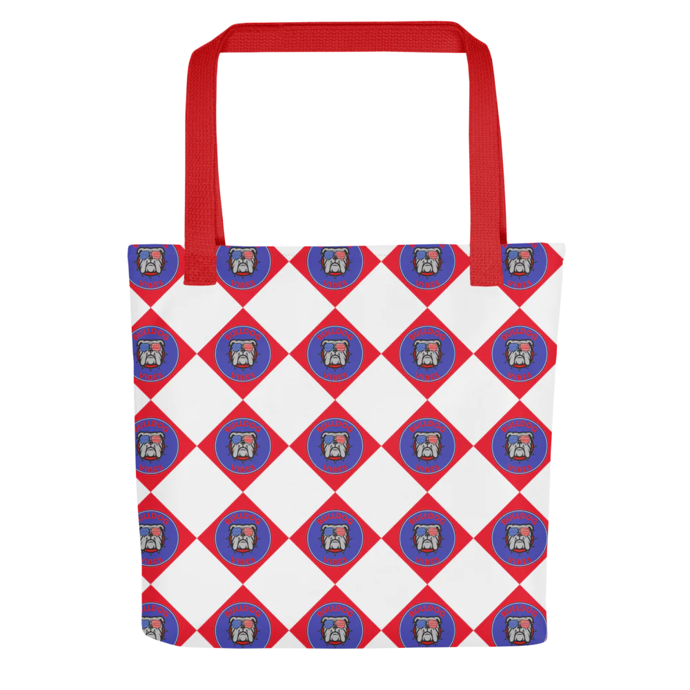 Bull Dog Vibes Checkered Tote Bag