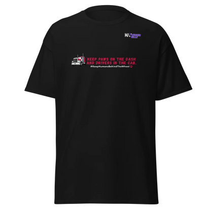 Save The Truckers T-shirt:  Keep Paws on the Dash and Drivers in the Cab. Red Truck Edition