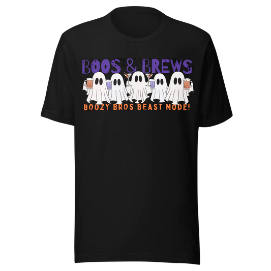 Boos and Brews Boozy Bros Beast Mode Men's Halloween  Black Tshirt