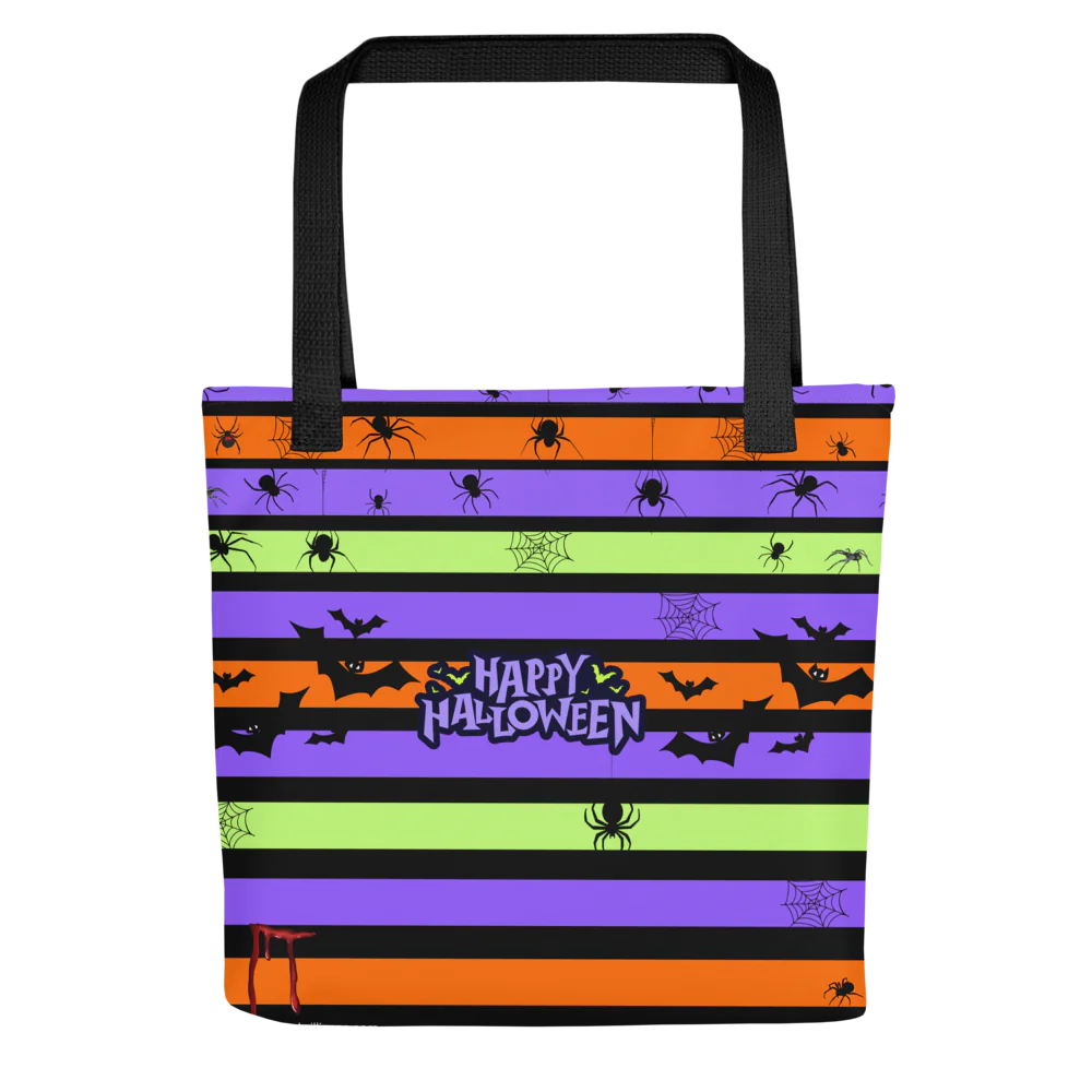 Happy Halloween Tote: Orange, Green, Purple, Bats and Spiders