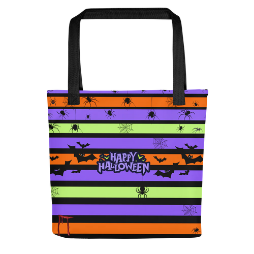 Happy Halloween Tote: Orange, Green, Purple, Bats and Spiders