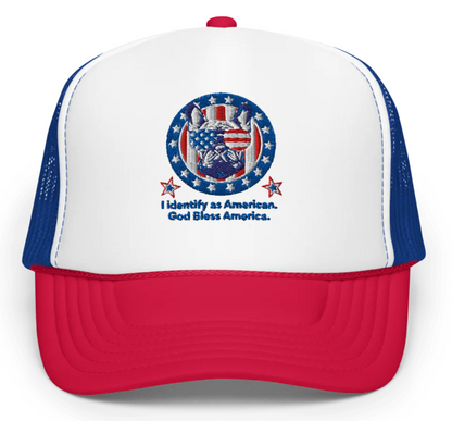 I Identify as American. Patriotic Pup Trucker Hat