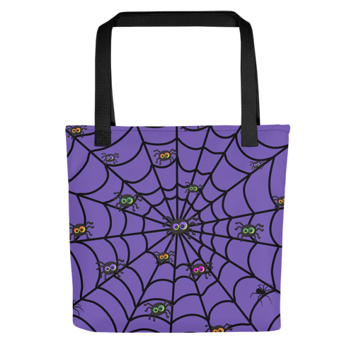 Purple tote with spiders for Halloween