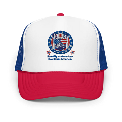 I Identify as American. Patriotic Pup Trucker Hat